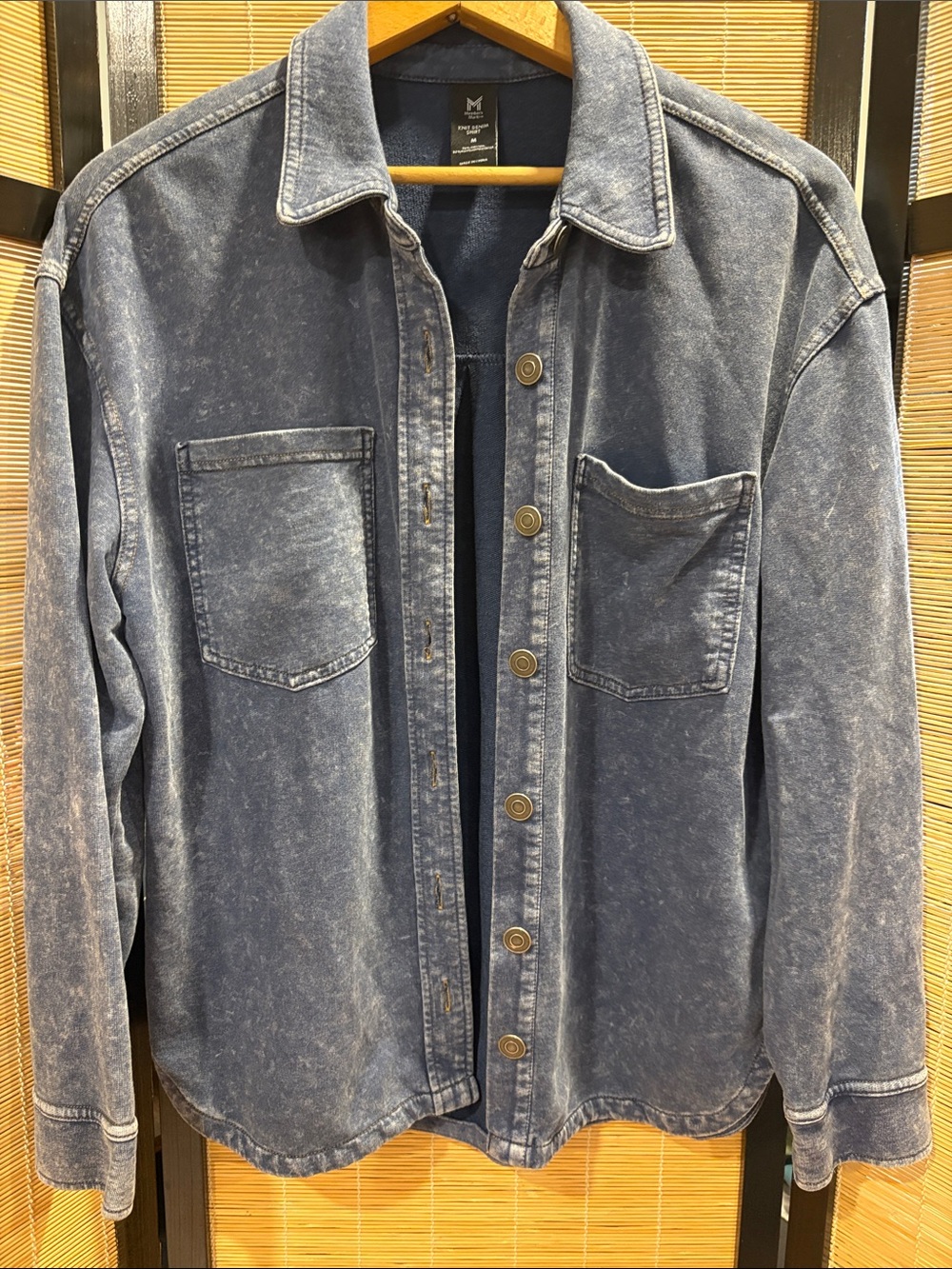 Washed Blue Cotton-Blend Button Front Cardigan Jacket